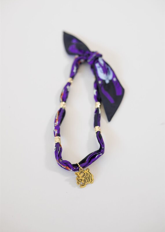 Purple Tiger Scarf w/ Large Tiger Charm