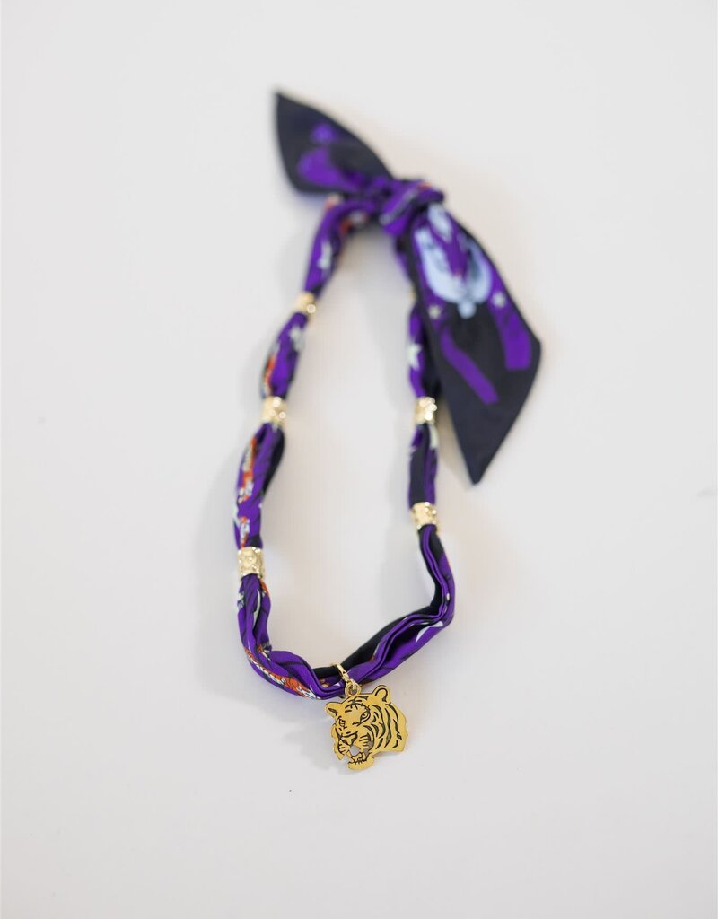 Purple Tiger Scarf w/ Large Tiger Charm