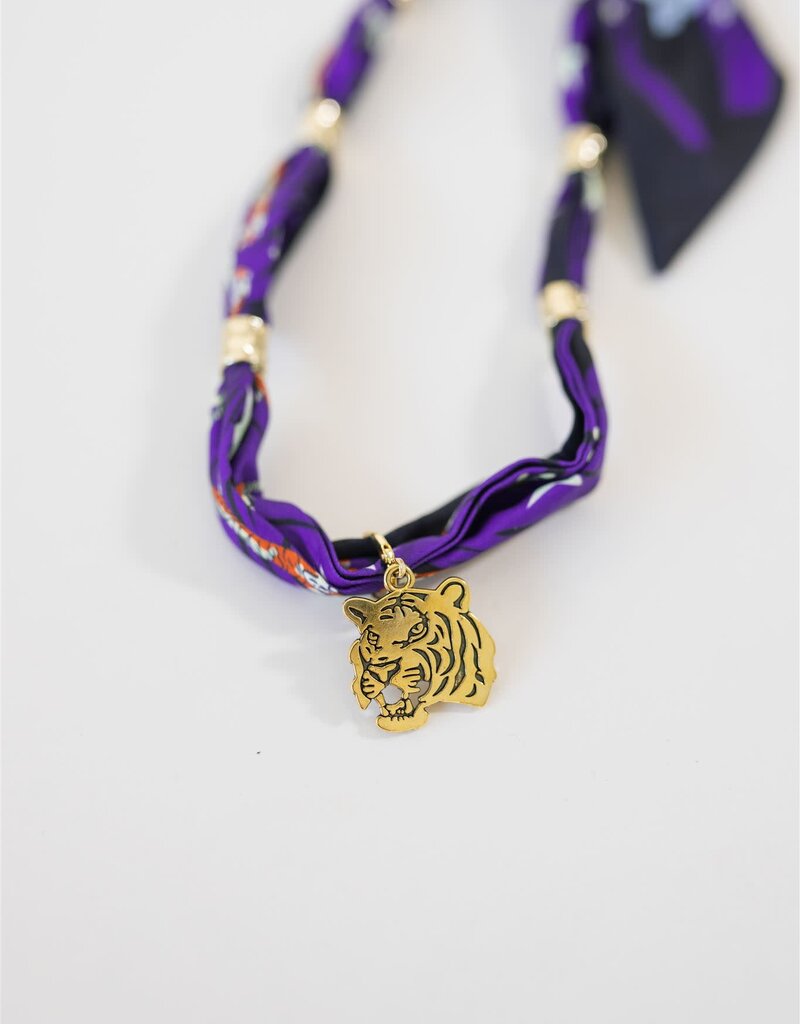 Purple Tiger Scarf w/ Large Tiger Charm