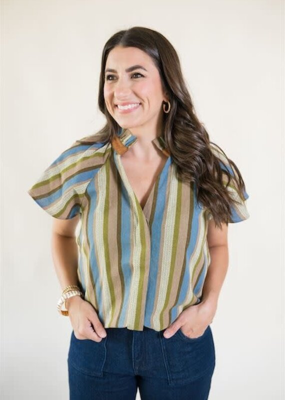 Blake Striped Ruffle Collar Blouse