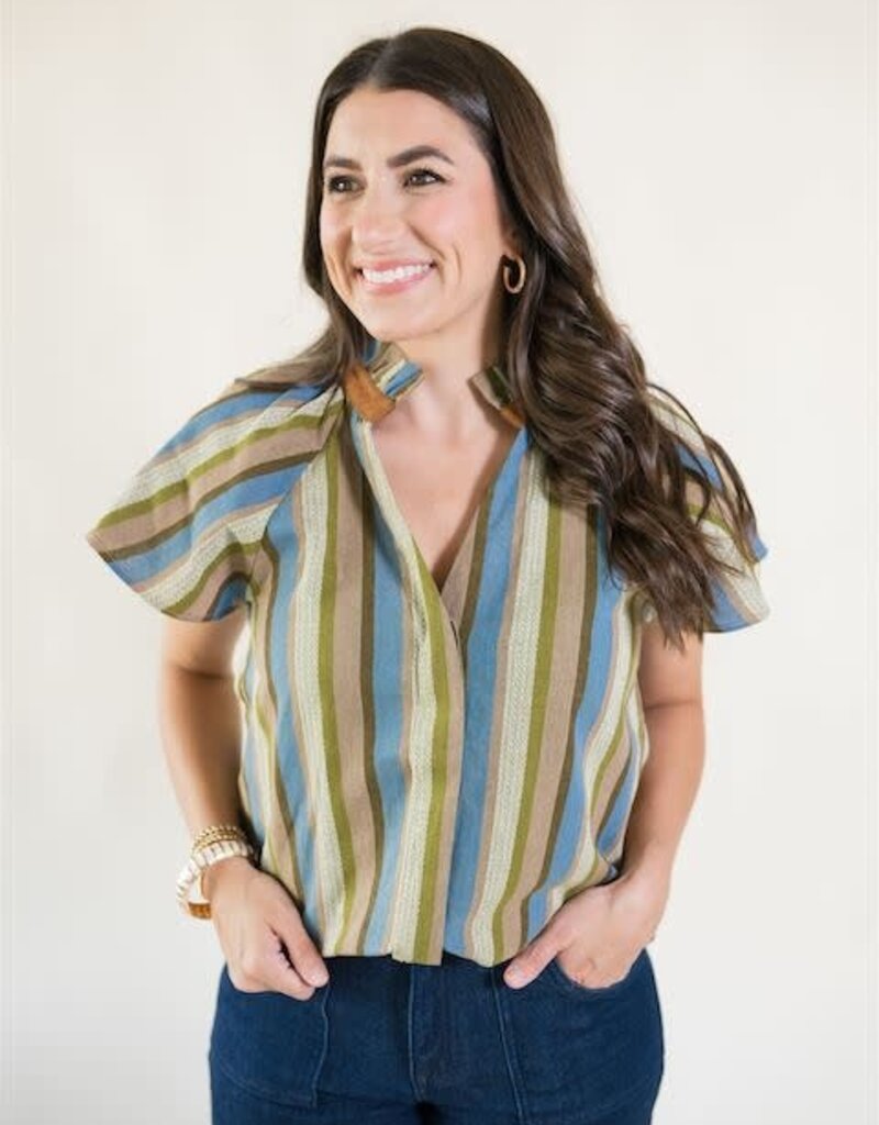 Blake Striped Ruffle Collar Blouse