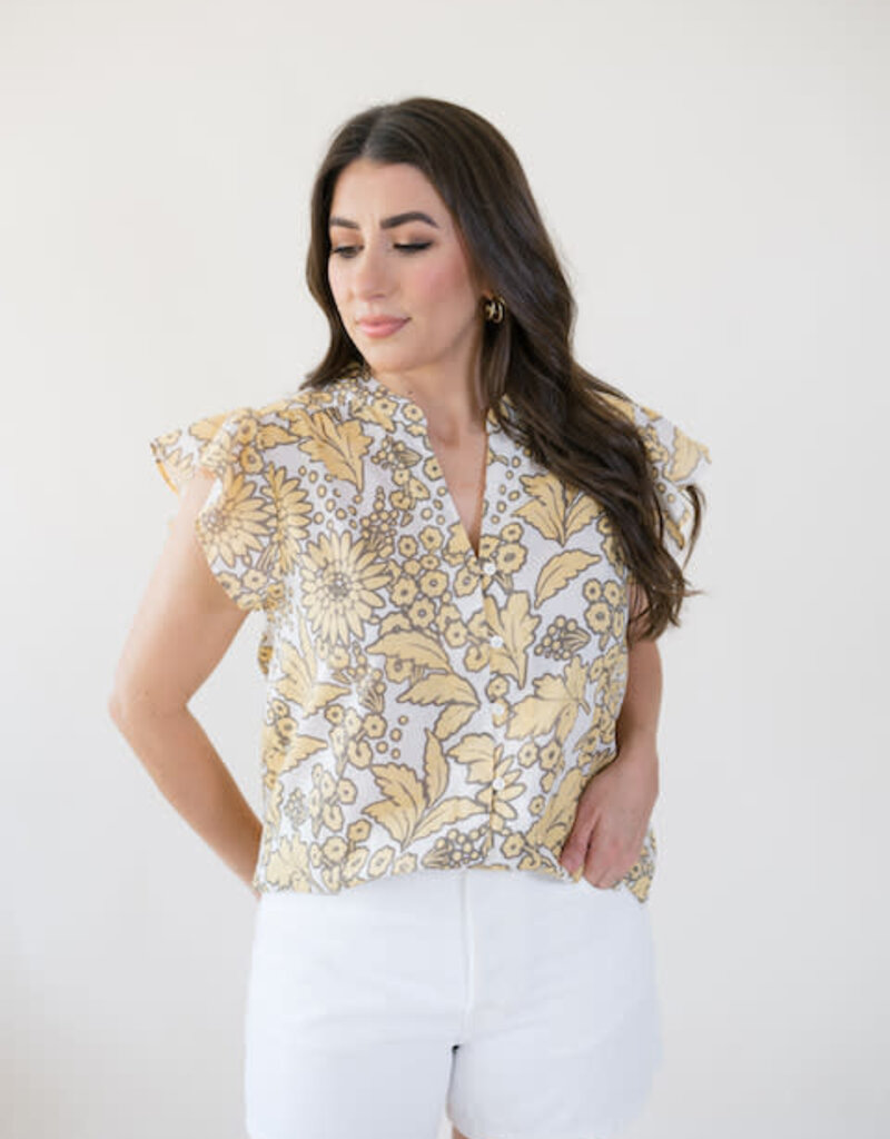 Dylan Sunflower Button Front Blouse