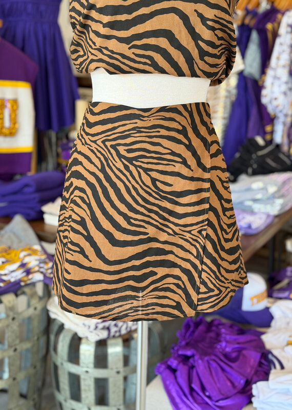 Tiger Print Asymmetric Wrap Skort