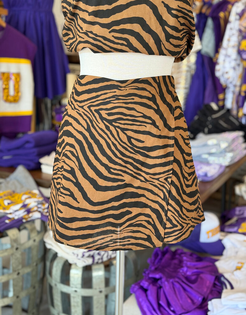 Tiger Print Asymmetric Wrap Skort