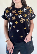 Scattered Fleur de Lis Cuff Sleeve Tee