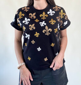 Scattered Fleur de Lis Cuff Sleeve Tee