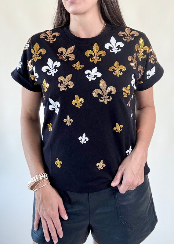 Scattered Fleur de Lis Cuff Sleeve Tee