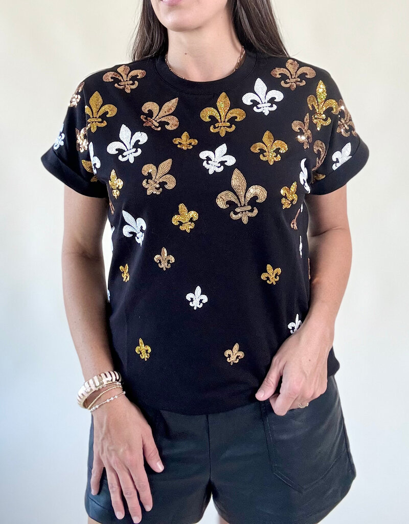 Scattered Fleur de Lis Cuff Sleeve Tee