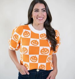 Checkered Pumpkin Sweater Top
