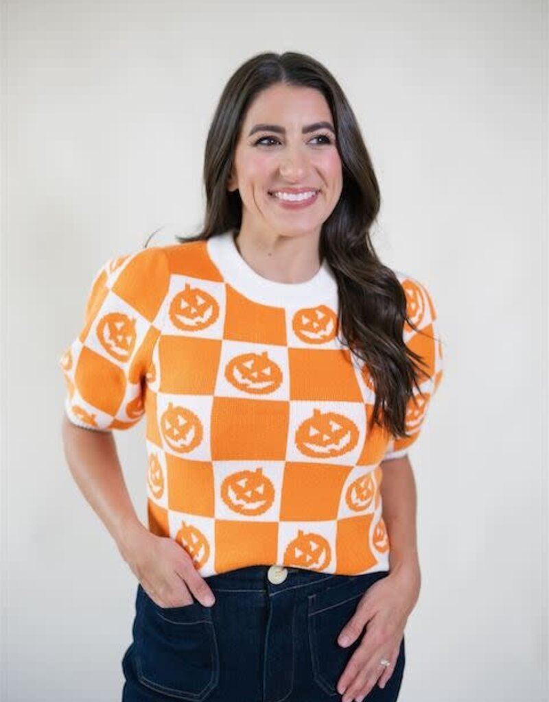 Checkered Pumpkin Sweater Top