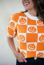 Checkered Pumpkin Sweater Top