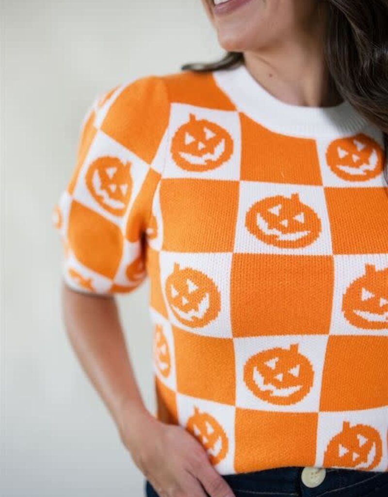 Checkered Pumpkin Sweater Top