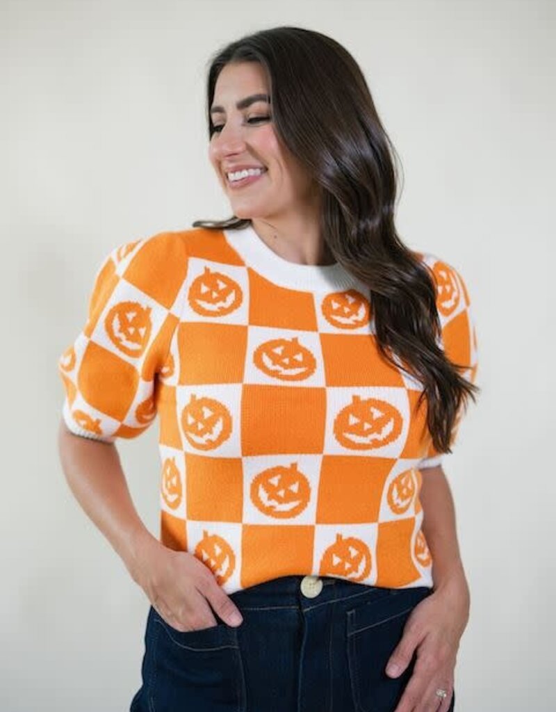 Checkered Pumpkin Sweater Top