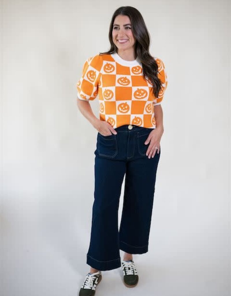 Checkered Pumpkin Sweater Top