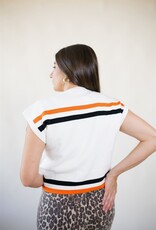 Queen of Sparkles White, Black, & Orange Stripe Trick or Treat Top