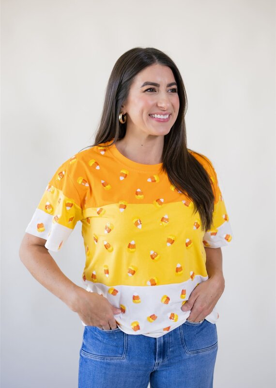 Queen of Sparkles Orange Colorblock Candycorn Tee