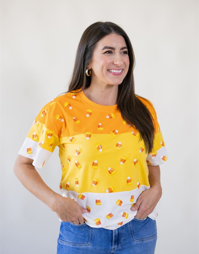 Queen of Sparkles Orange Colorblock Candycorn Tee