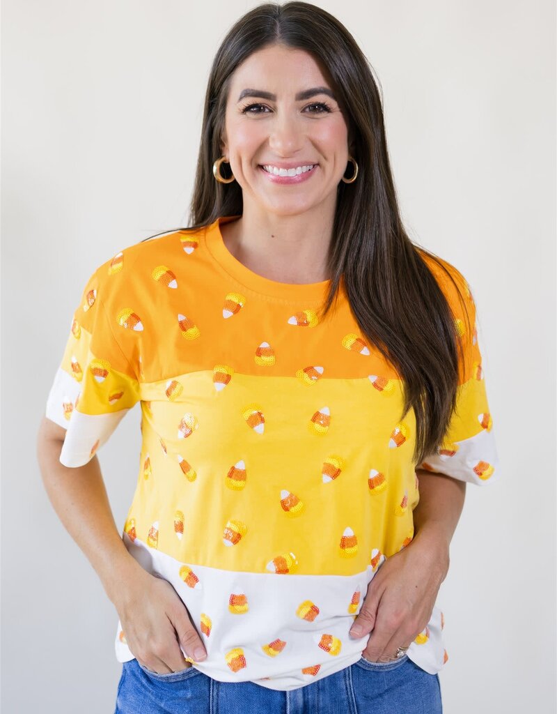 Queen of Sparkles Orange Colorblock Candycorn Tee