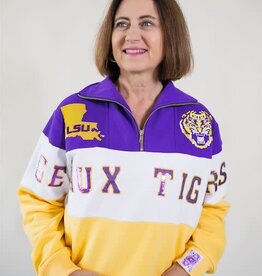 Queen of Sparkles Licensed LSU Quarter Zip Colorblock Sweatshirt