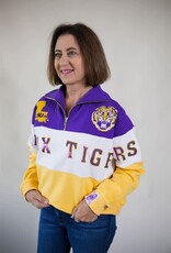 Queen of Sparkles Licensed LSU Quarter Zip Colorblock Sweatshirt