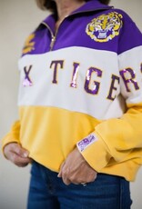 Queen of Sparkles Licensed LSU Quarter Zip Colorblock Sweatshirt