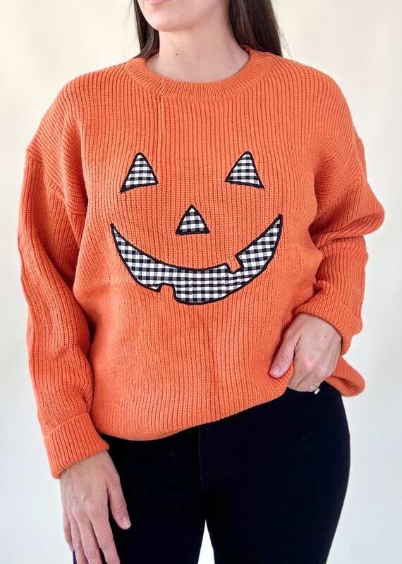 Pumpkin Face Patchwork Sweater