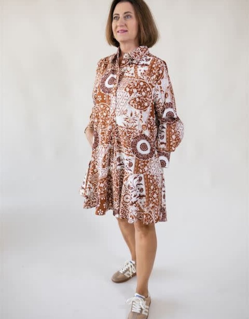 Tess Printed Dress Camel