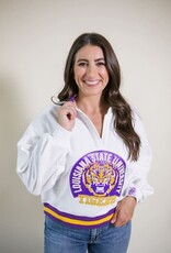 Queen of Sparkles LSU Striped Collar Mascot Sweatshirt