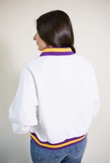 Queen of Sparkles LSU Striped Collar Mascot Sweatshirt