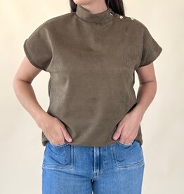 Celine Faux Suede Top Olive