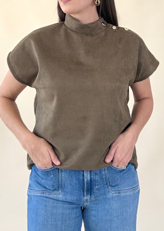 Celine Faux Suede Top Olive