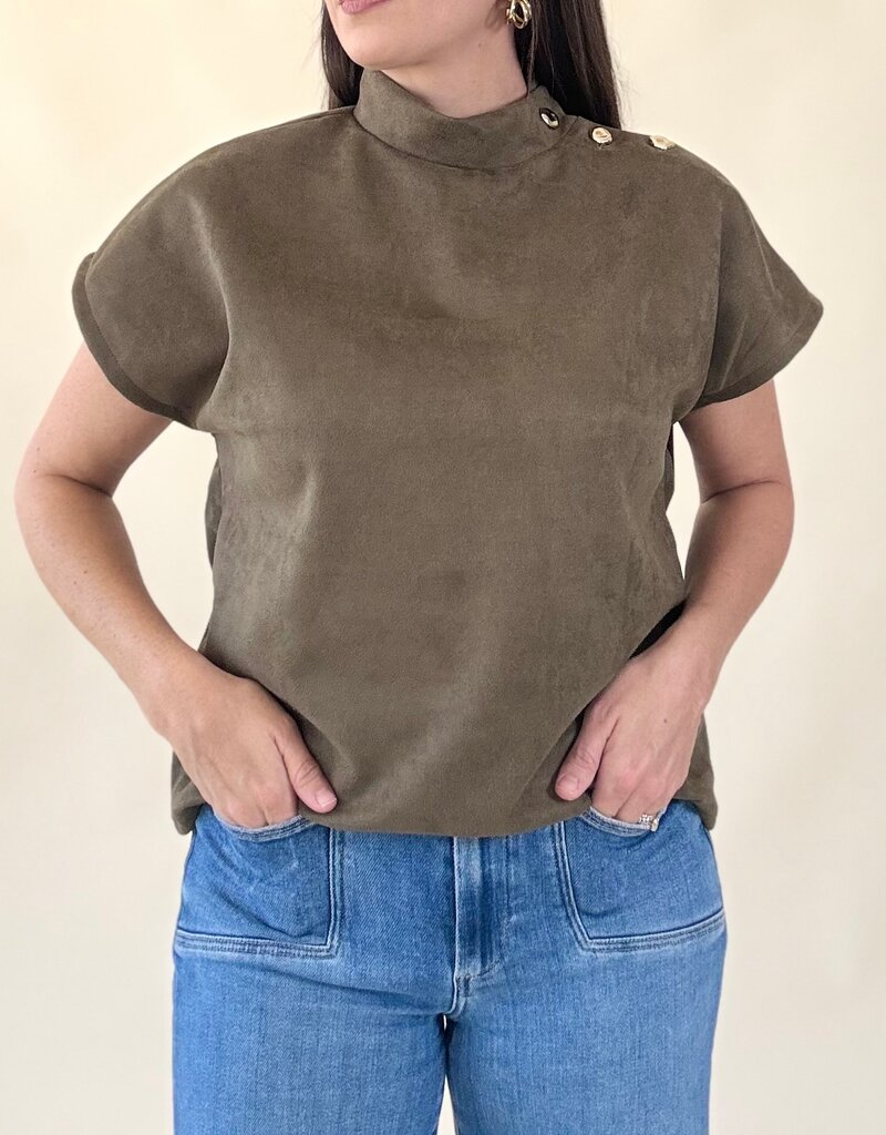 Celine Faux Suede Top Olive