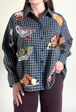 Queen of Sparkles Navy Plaid Queen of Turkey Button Up