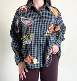 Queen of Sparkles Navy Plaid Queen of Turkey Button Up