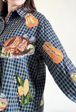 Queen of Sparkles Navy Plaid Queen of Turkey Button Up