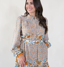 Border Print Belted Dress Ivory