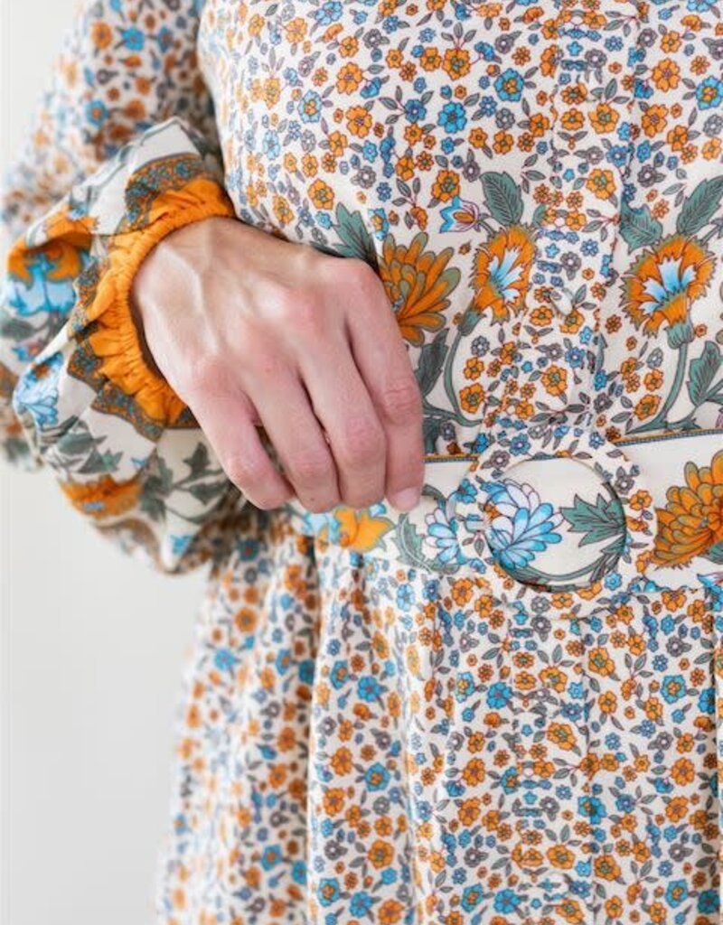 Border Print Belted Dress Ivory