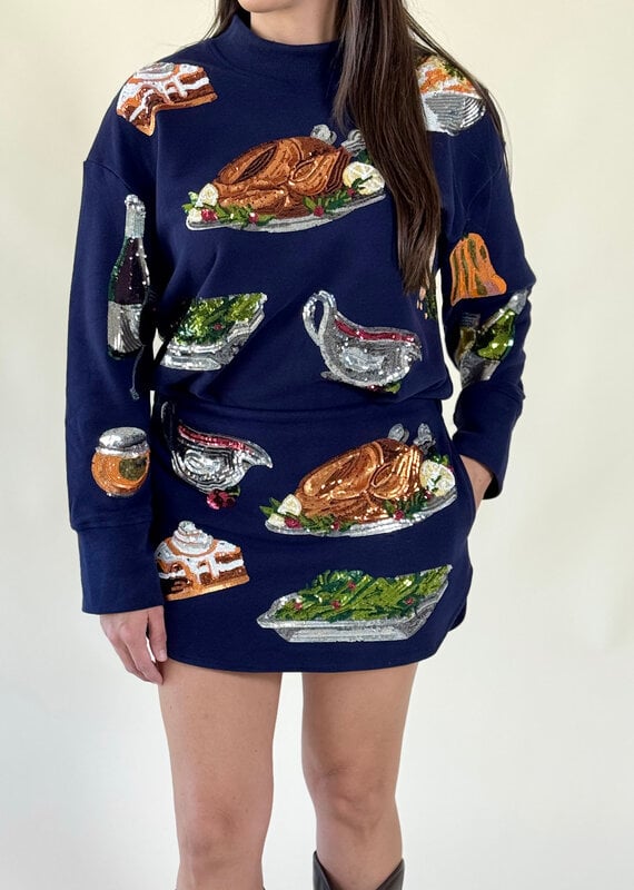 Queen of Sparkles Navy Queen of Turkey Mock Neck Dress