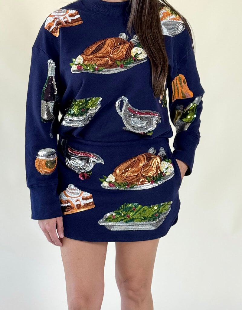 Queen of Sparkles Navy Queen of Turkey Mock Neck Dress