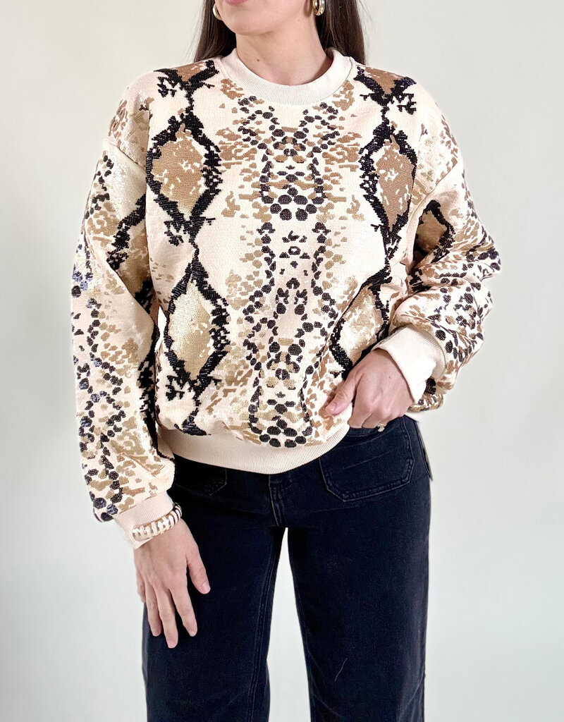 Queen of Sparkles Natural & Black Python Print Sweatshirt
