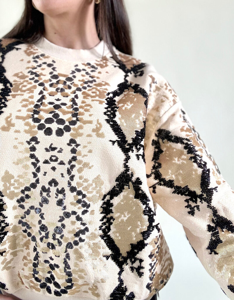 Queen of Sparkles Natural & Black Python Print Sweatshirt