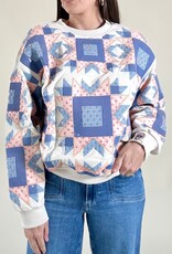 Queen of Sparkles Ivory, Blue, & Light Pink Patchwork Sweatshirt