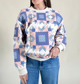 Queen of Sparkles Ivory, Blue, & Light Pink Patchwork Sweatshirt