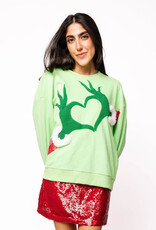 Queen of Sparkles Green Grinch Heart Hands Sweatshirt