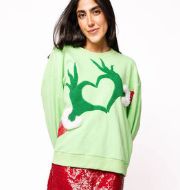 Queen of Sparkles Green Grinch Heart Hands Sweatshirt