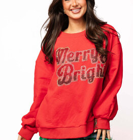 Queen of Sparkles Red Rhinestone "Merry & Bright" Sweatshirt