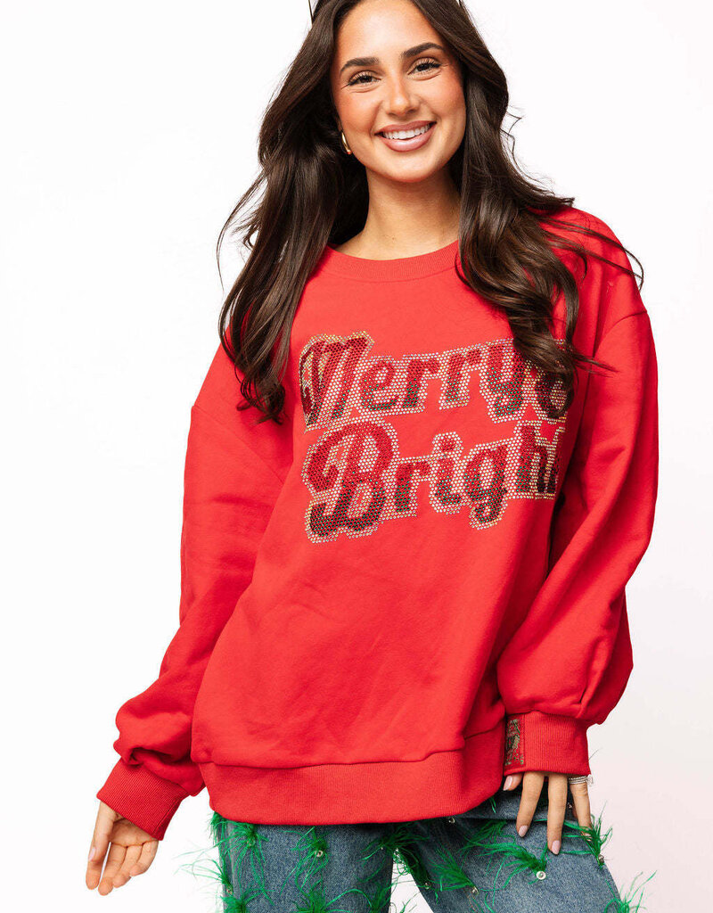 Queen of Sparkles Red Rhinestone "Merry & Bright" Sweatshirt