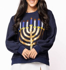 Queen of Sparkles Navy Menorah Sweatshirt