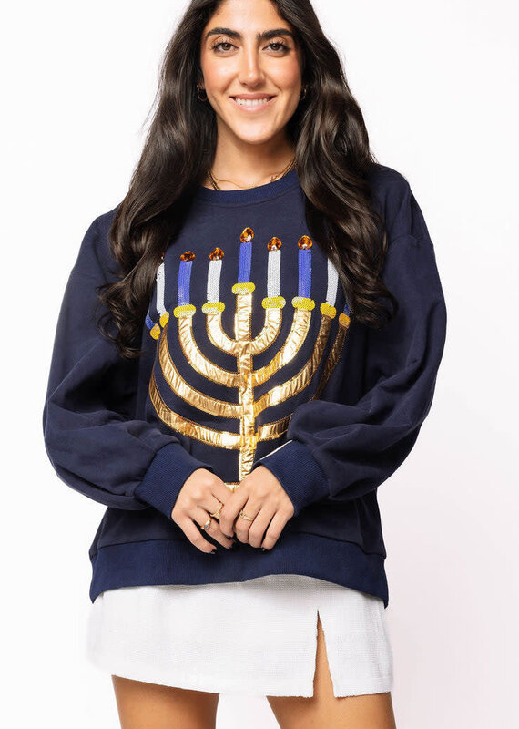 Queen of Sparkles Navy Menorah Sweatshirt