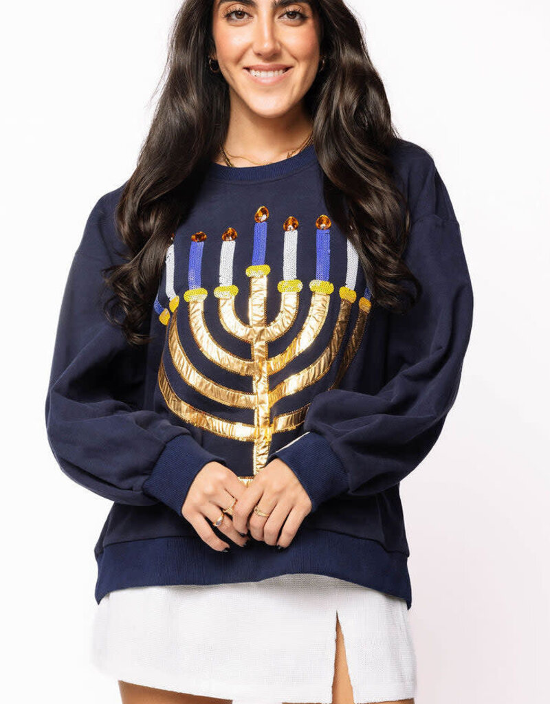 Queen of Sparkles Navy Menorah Sweatshirt